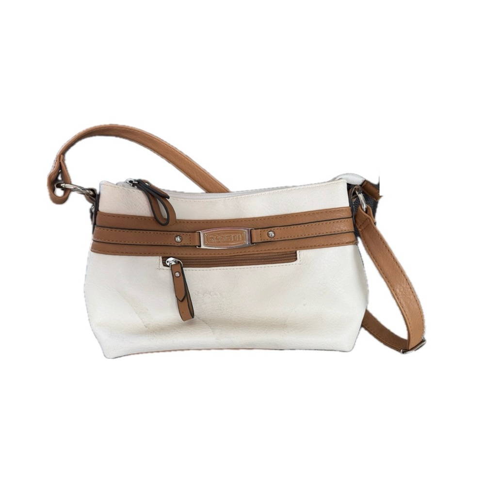 Rossetti White & Tan Trim Shoulder Purse Everyday Basic Staple